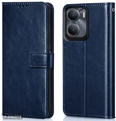 Gladly Flip Cover Compatible for Vivo Y16 Back Cover Soft Silicon Tpu Flip Cover Navy Blue-thumb0