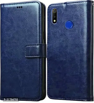 Gladly Flip Cover Compatible for Realme 3::Realme 3i Back Cover Soft Silicon Tpu Flip Cover Blue-thumb0