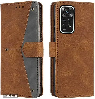 Flip Cover Compatible for Mi Redmi Note 11S Flip Cover Redmi Note 11T Back cover Mi Redmi Note 11 4G Flip Cover Redmi Note 11T mobile back cover XiaoMi Redmi Note 11S Flip Cover Executive Brown, Magnetic Closure-thumb4