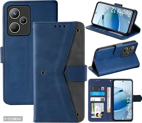 Flip Cover Compatible for Mi Redmi 12 5G Flip Cover Redmi 12 5G Back cover Redmi 12 Flip Cover Redmi 12 5G mobile back cover Xiaomi Redmi 12 5G Flip Cover Executive Blue, Magnetic Closure