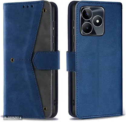 Stylish Flip Cover Compatible for Realme C51 Cover Executive Blue, Magnetic Closure-thumb0