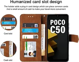 Gladly Flip Cover Compatible for POCO C50|MZB0D3DIN|MZB0D3CIN|MZB0CT7IN|MZB0CX4IN|MZB0D3BIN|MZB0D3AIN Back Cover Soft Silicon Tpu Flip Cover Executive Brown, Magnetic Closure-thumb1