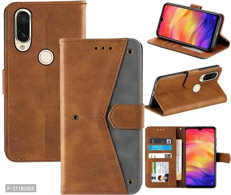 Flip Cover Compatible for Mi Note 7 back cover Mi Note 7 mobile cover Mi Note 7 Stylish cover Note 7 girls stylish cover Note 7 mobile back cover Note 7 flip cover Executive Brown, Magnetic Closure-thumb0