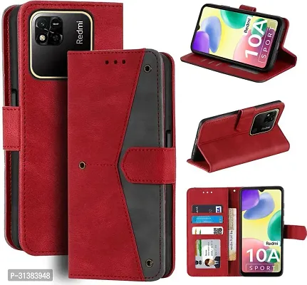 Flip Cover Compatible for Mi Redmi 10A Sport Flip Cover Redmi 10A Sport Back cover Redmi 9C/9/9Activ/Poco C31/9 Sport Flip Cover Redmi 10A Sport mobile back cover Xiaomi Redmi 10A Sport Flip Cover Executive Red, Magnetic Closure-thumb0