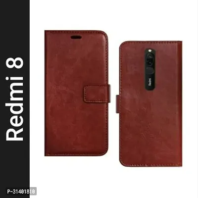 Flip Cover Compatible for Mi Redmi 8 Flip Cover Stylish Girls Cover Boys Designer Cover Brown-thumb0