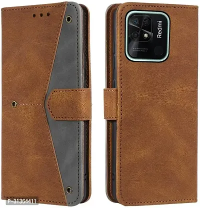 Flip Cover Compatible for Mi Redmi 10C Flip Cover Redmi 10C Back cover Redmi 10 Flip Cover Redmi 10C mobile back cover Xiaomi Redmi 10C Flip Cover Executive Brown, Magnetic Closure-thumb0