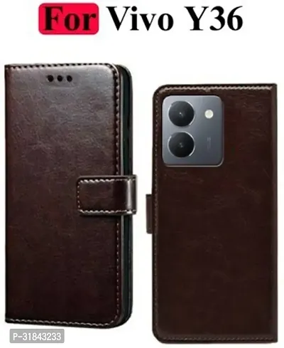 Gladly Flip Cover Compatible for VIVO Y36 Back Cover Soft Silicon Tpu Flip Cover Coffee Brown