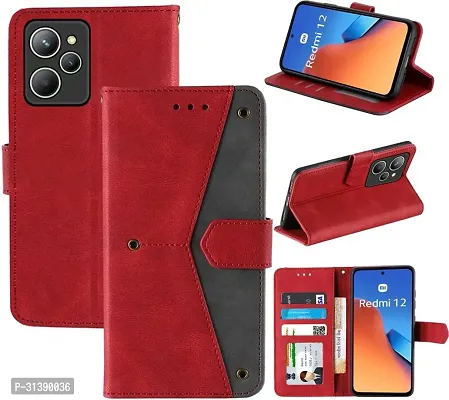 Flip Cover Compatible for Mi Redmi 12 4G Flip Cover Redmi 12 4G Back cover Redmi 12 Flip Cover Redmi 12 4G mobile back cover Xiaomi Redmi 12 4G Flip Cover Executive Red, Magnetic Closure-thumb4