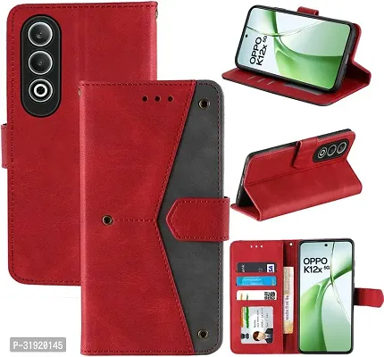 Gladly Flip Cover Compatible for OPPO K12x 5G Back Cover Soft Silicon Tpu Flip Cover Executive Red, Magnetic Closure-thumb4