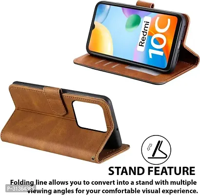 Flip Cover Compatible for Mi Redmi 10C Flip Cover Redmi 10C Back cover Redmi 10 Flip Cover Redmi 10C mobile back cover Xiaomi Redmi 10C Flip Cover Executive Brown, Magnetic Closure-thumb3