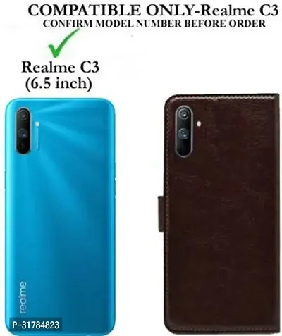 Gladly Flip Cover Compatible for Realme C3 Back Cover Soft Silicon Tpu Flip Cover Brown-thumb2