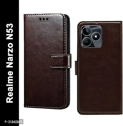 Gladly Flip Cover Compatible for Realme Narzo N53 Back Cover Soft Silicon Tpu Flip Cover Coffee Brown