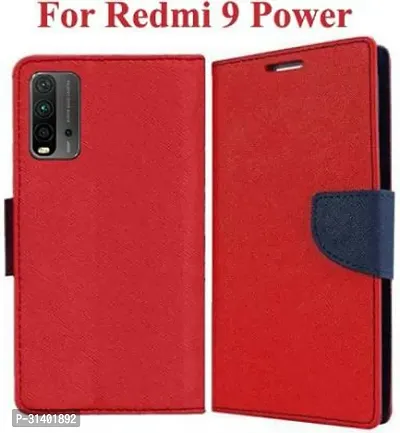 Flip Cover Compatible for Mi Redmi 9 Power Flip Cover Stylish Girls Cover Boys Designer Cover Red-thumb0