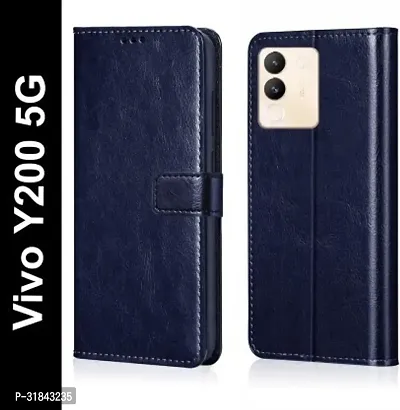 Gladly Flip Cover Compatible for Vivo Y200 5G Back Cover Soft Silicon Tpu Flip Cover Navy Blue