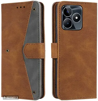 Stylish Flip Cover Compatible for Realme C51 Cover Executive Brown, Magnetic Closure-thumb0