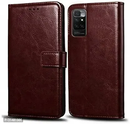 Flip Cover Compatible for Mi Redmi 10 Prime Flip Cover Stylish Girls Cover Boys Designer Cover Brown-thumb0