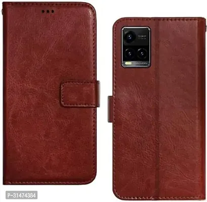 Gladly Flip Cover Compatible for Vivo Y33s 5G Flip Cover Vivo Y21 2021 Flip Cover Vivo Y21T Flip Cover Vivo Y33T Brown-thumb0