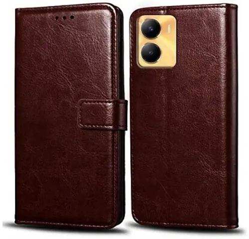 Gladly Flip Cover Compatible for Vivo Y56 5G Back Cover Soft Silicon Tpu Flip Cover Coffee Brown