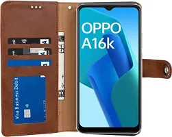 Gladly Flip Cover Compatible for  Oppo A16k Brown-thumb4