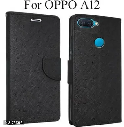 Gladly Flip Cover Compatible for  Oppo A12 Black-thumb0