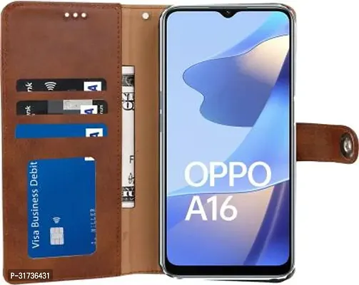 Gladly Flip Cover Compatible for  Oppo A16 Brown-thumb5