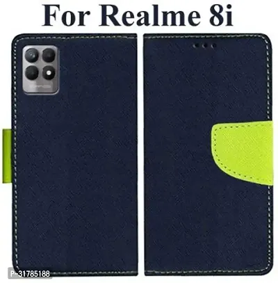 Gladly Flip Cover Compatible for Realme 8i Back Cover Soft Silicon Tpu Flip Cover Blue