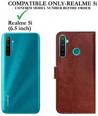 Gladly Flip Cover Compatible for Realme 5i Back Cover Soft Silicon Tpu Flip Cover Brown-thumb1