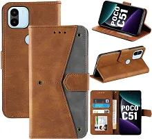 Gladly Flip Cover Compatible for POCO C51|MZB0EVCIN|MZB0EVBIN|MZB0F8WIN|MZB0DXKIN|MZB0F8VIN|MZB0E6DIN Back Cover Soft Silicon Tpu Flip Cover Executive Brown, Magnetic Closure-thumb3