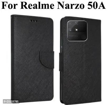 Gladly Flip Cover Compatible for Realme Narzo 50A Back Cover Soft Silicon Tpu Flip Cover Black