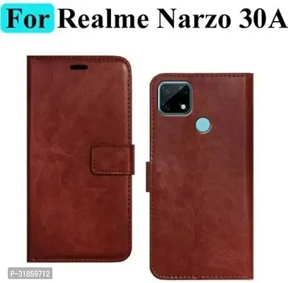 Gladly Flip Cover Compatible for Realme Narzo 30A Back Cover Soft Silicon Tpu Flip Cover Brown