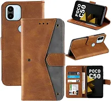 Gladly Flip Cover Compatible for POCO C50|MZB0D3DIN|MZB0D3CIN|MZB0CT7IN|MZB0CX4IN|MZB0D3BIN|MZB0D3AIN Back Cover Soft Silicon Tpu Flip Cover Executive Brown, Magnetic Closure-thumb3