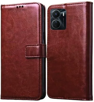 Gladly Flip Cover Compatible for Vivo Y56 5G Back Cover Soft Silicon Tpu Flip Cover Cherry Brown