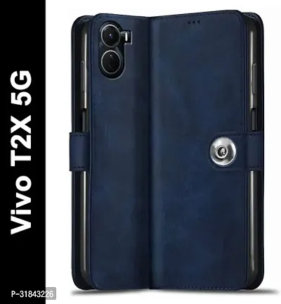 Gladly Flip Cover Compatible for Vivo T2X 5G Back Cover Soft Silicon Tpu Flip Cover Magnetic Blue