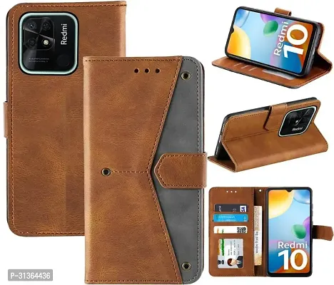 Flip Cover Compatible for Mi Redmi 10C Flip Cover Redmi 10C Back cover Redmi 10 Flip Cover Redmi 10C mobile back cover Xiaomi Redmi 10C Flip Cover Executive Brown, Magnetic Closure