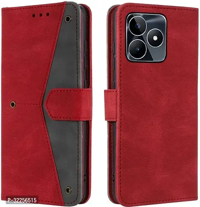 Stylish Flip Cover Compatible for Realme C51 Cover Executive Red, Magnetic Closure-thumb0