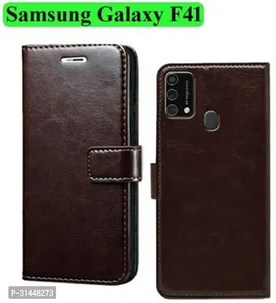 Gladly Flip Cover Compatible for Samsung Galaxy F41 Mobile Flip Cover With TPU Silicon Cover Brown