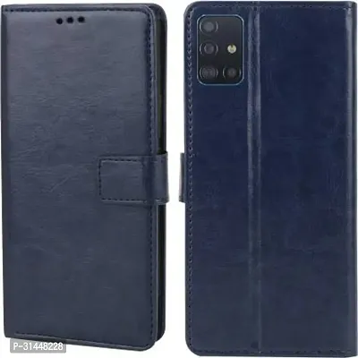 Gladly Flip Cover Compatible for Samsung Galaxy A51 Mobile Flip Cover With TPU Silicon Cover Blue