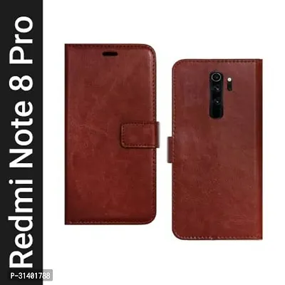 Flip Cover Compatible for Mi Redmi Note 8 Pro Flip Cover Stylish Girls Cover Boys Designer Cover Brown-thumb0