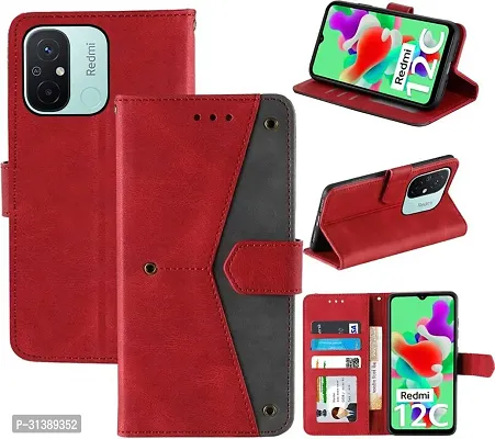 Flip Cover Compatible for Mi Redmi 11A Flip Cover Redmi 11A Back cover Redmi 12C / POCO C55 Flip Cover Redmi 11A mobile back cover Xiaomi Redmi 11A Flip Cover Executive Red, Magnetic Closure-thumb4