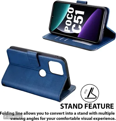 Gladly Flip Cover Compatible for POCO C51|MZB0EVCIN|MZB0EVBIN|MZB0F8WIN|MZB0DXKIN|MZB0F8VIN|MZB0E6DIN Back Cover Soft Silicon Tpu Flip Cover Executive Blue, Magnetic Closure-thumb3