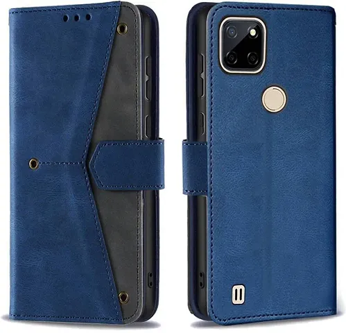 Stylish Flip Cover Compatible for Realme C21Y Cover Executive Blue, Magnetic Closure