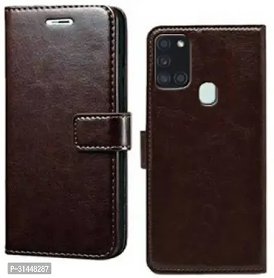 Gladly Flip Cover Compatible for Samsung Galaxy A21s Mobile Flip Cover With TPU Silicon Cover Brown