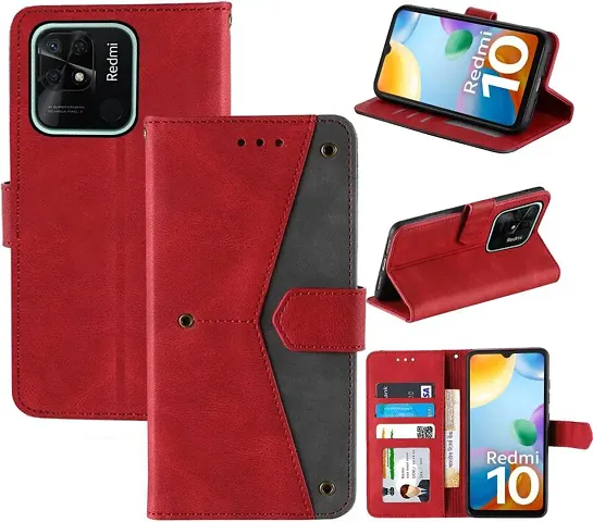 Flip Cover Compatible for Mi Redmi 10C Flip Cover Redmi 10C Back cover Redmi 10 Flip Cover Redmi 10C mobile back cover Xiaomi Redmi 10C Flip Cover Executive Red, Magnetic Closure