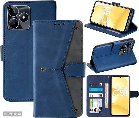 Stylish Flip Cover Compatible for Realme C51 Cover Executive Blue, Magnetic Closure-thumb4