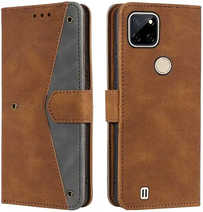 Stylish Flip Cover Compatible for Realme C21Y Cover Executive Brown, Magnetic Closure