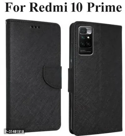 Flip Cover Compatible for Mi Redmi 10 Prime Flip Cover Stylish Girls Cover Boys Designer Cover Black-thumb0