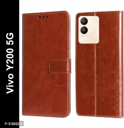 Gladly Flip Cover Compatible for Vivo Y200 5G Back Cover Soft Silicon Tpu Flip Cover Cherry Brown