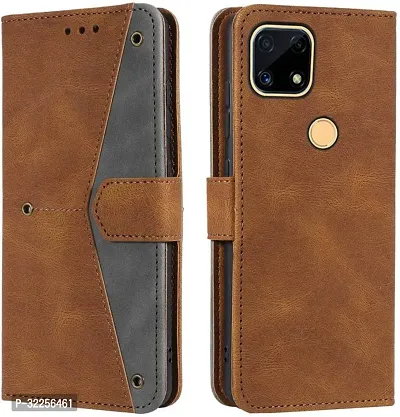 Stylish Flip Cover Compatible for Realme C25s Cover Executive Brown, Magnetic Closure-thumb0