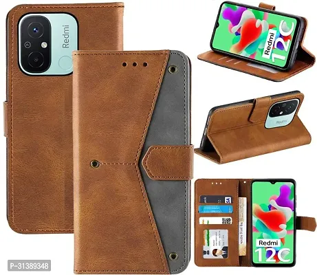 Flip Cover Compatible for Mi Redmi 11A Flip Cover Redmi 11A Back cover Redmi 12C / POCO C55 Flip Cover Redmi 11A mobile back cover Xiaomi Redmi 11A Flip Cover Executive Brown, Magnetic Closure-thumb4