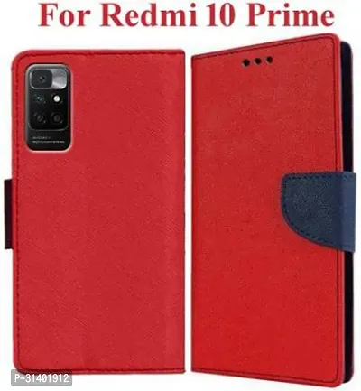 Flip Cover Compatible for Mi Redmi 10 Prime Flip Cover Stylish Girls Cover Boys Designer Cover Red-thumb0